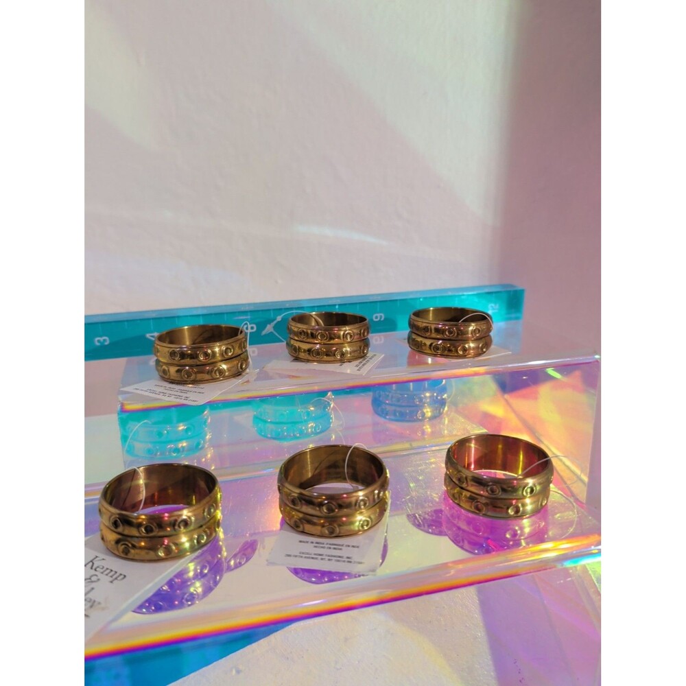 Vintage Kemp & Beatley Brass Tone Napkin Rings Set of 6 India New With Tags